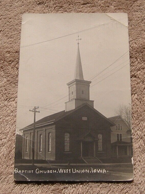 West Union Iowa IA RPPC Baptist Church c 1910 Real Photo Postcard
