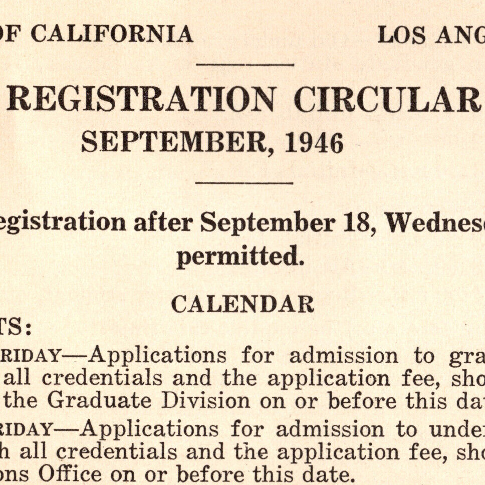 Vintage 1946 University Of California Los Angeles Registration Circular UCLA
