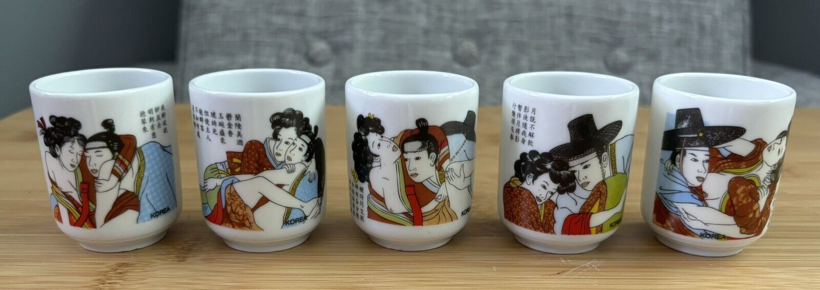 Exotic Cups In Box Japanese Shunga Sake Cups with Kama Sutra Erotic Scenes Set 5