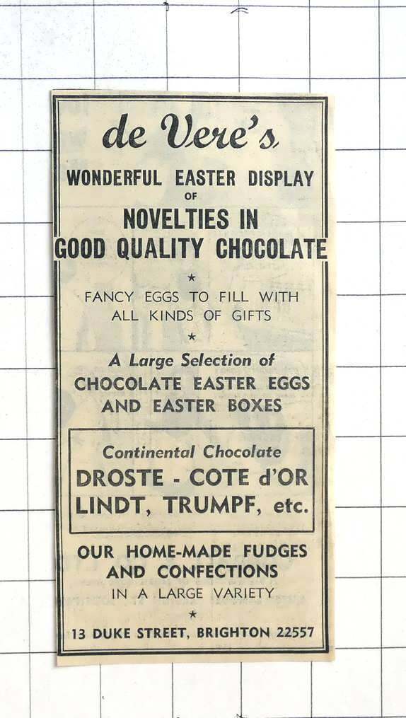 1960 De Vere's Good Quality Chocolate Duke Street Brighton