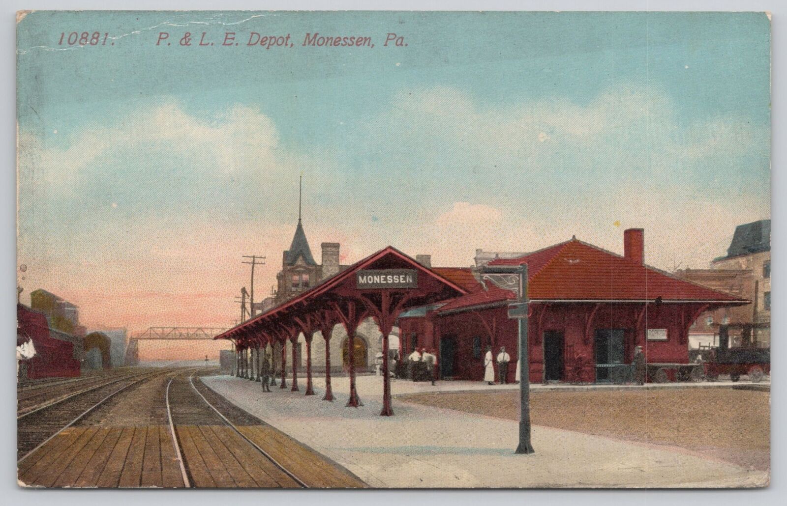 Postcard Pittsburgh & Lake Erie Railroad Depot Monessen Pennsylvania Acmegraph