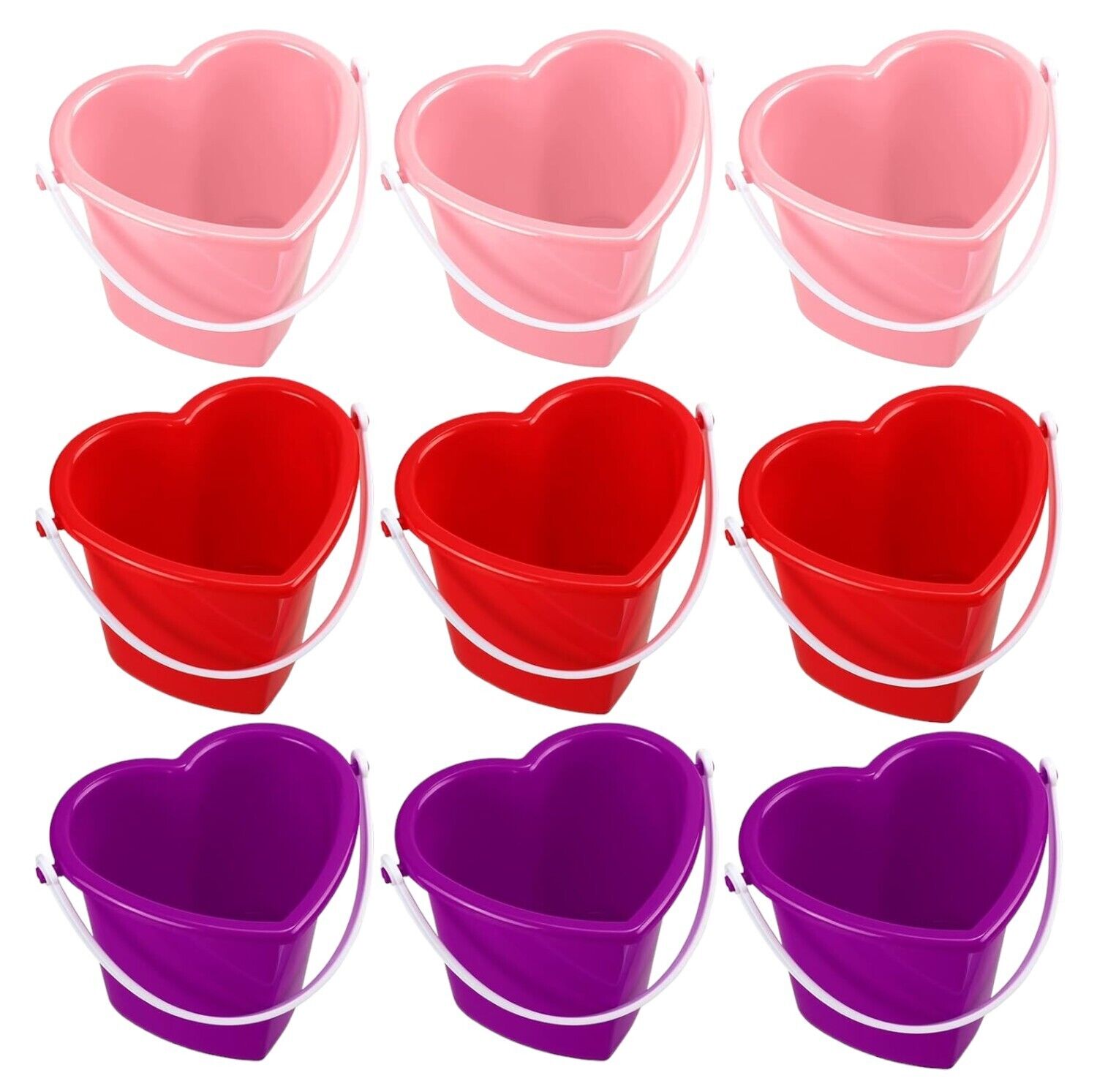 Plastic Heart Bucket Pail Treat Holder with Handle Valentine's Day - Lot of 9