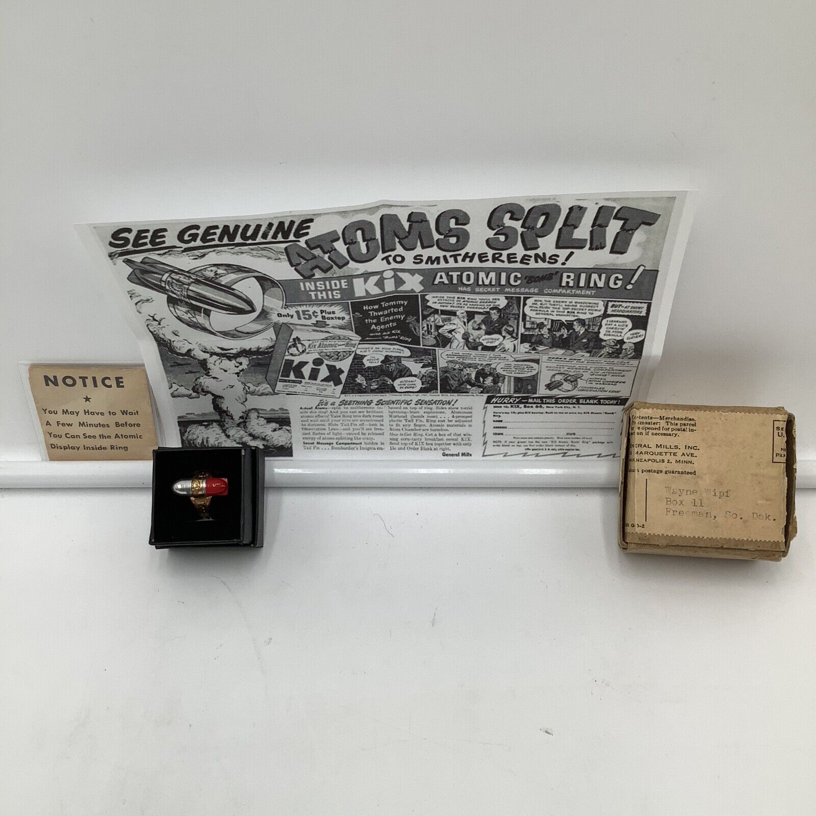 1947 Lone Ranger Atomic Bomb Adjustable Ring Original Box & Instructions