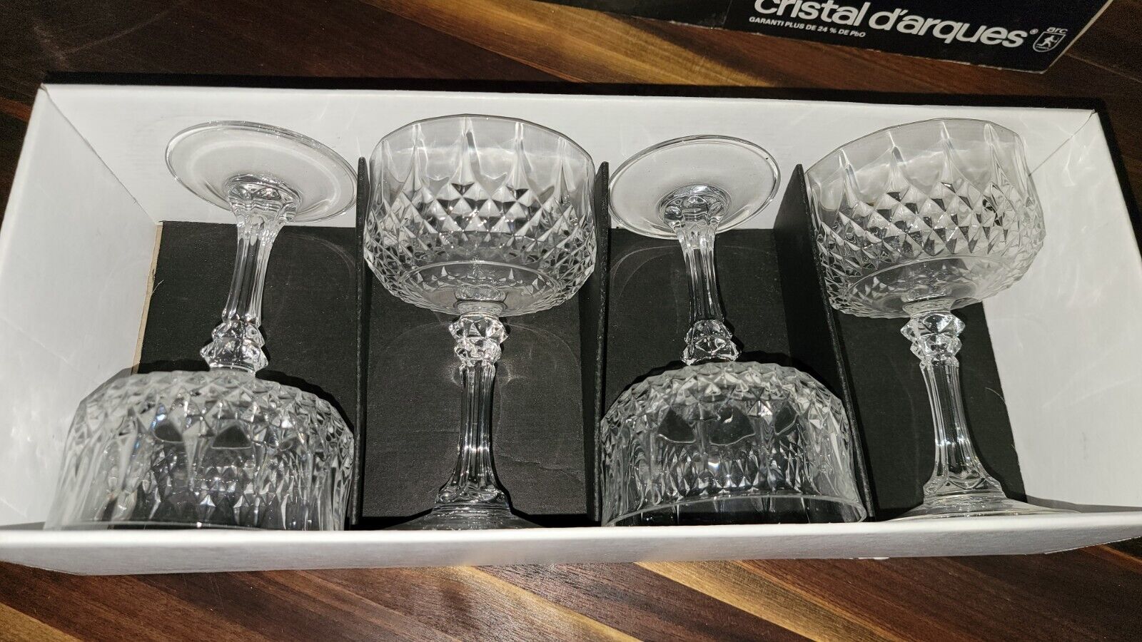 Set of 4 Vintage Cristal d\'Arques Longchamp Crystal Wine Goblet Glasses 7 3/4 oz