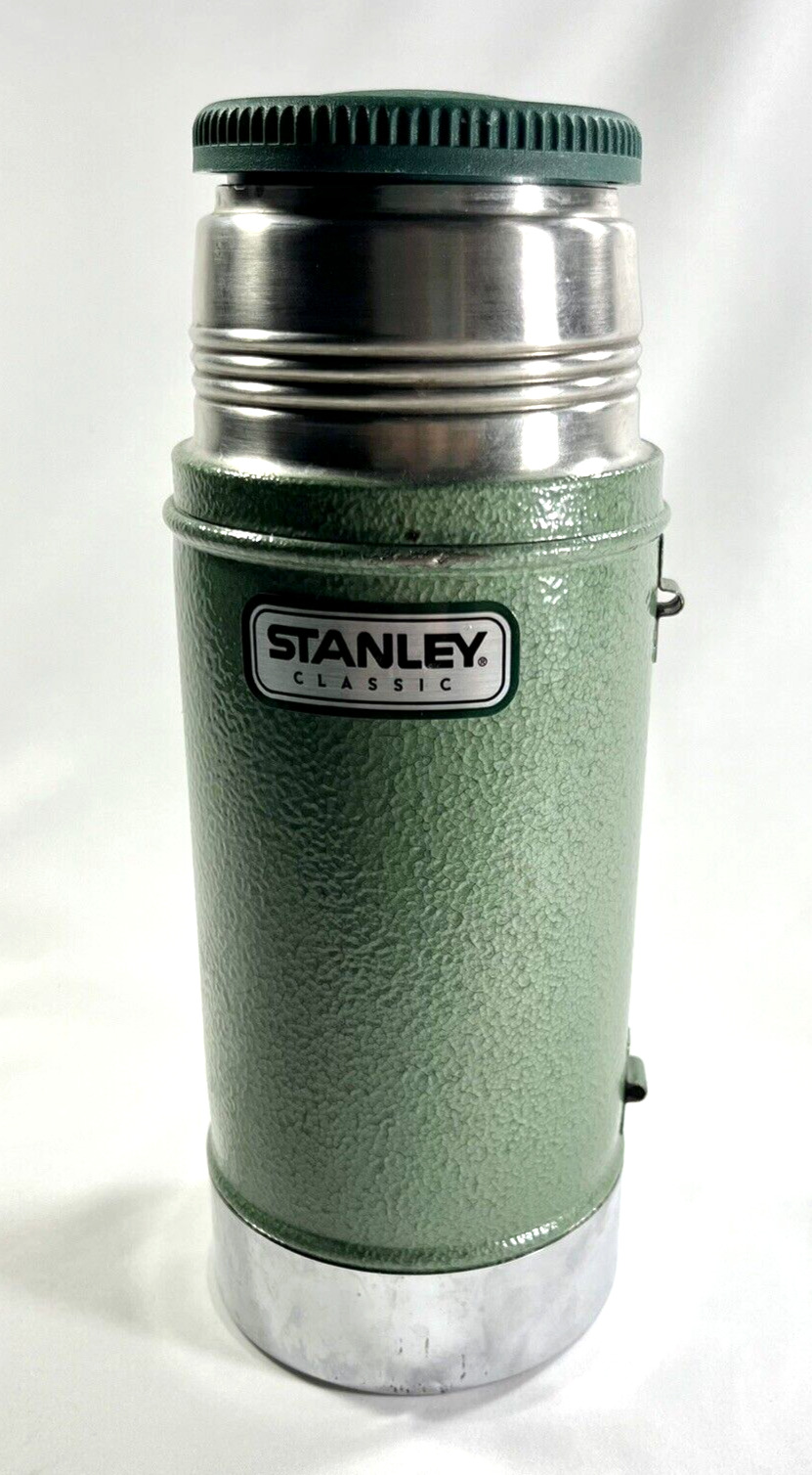 Vintage Stanley Classic Wide Mouth Stainless Green & Silver Bottle Thermos 24oz