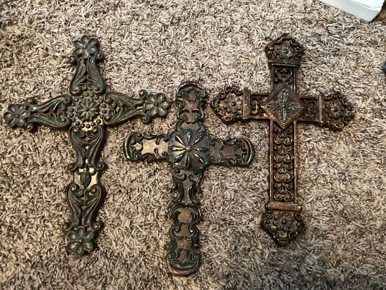 Set Of 3 Beautiful Resin  Crosses Made By Elements Vintage Brown Decorative