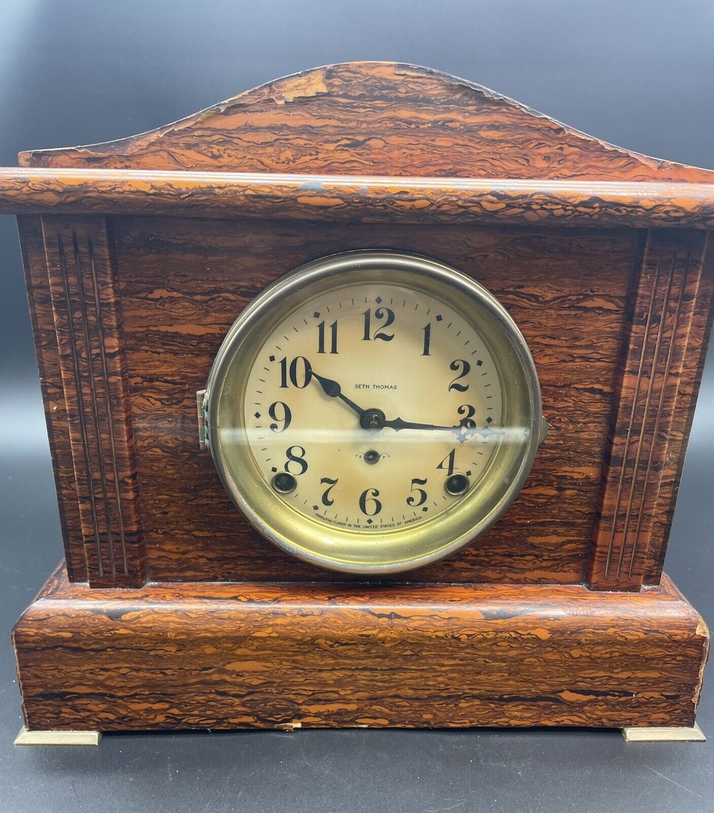 Antique Rosewood Mantle Adamantine Seth Thomas Clock W Pendulum,  Working