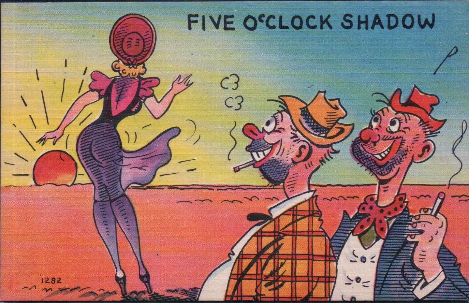 Five O\' Clock Shadow Sexy Lady Vintage Linen Postcard