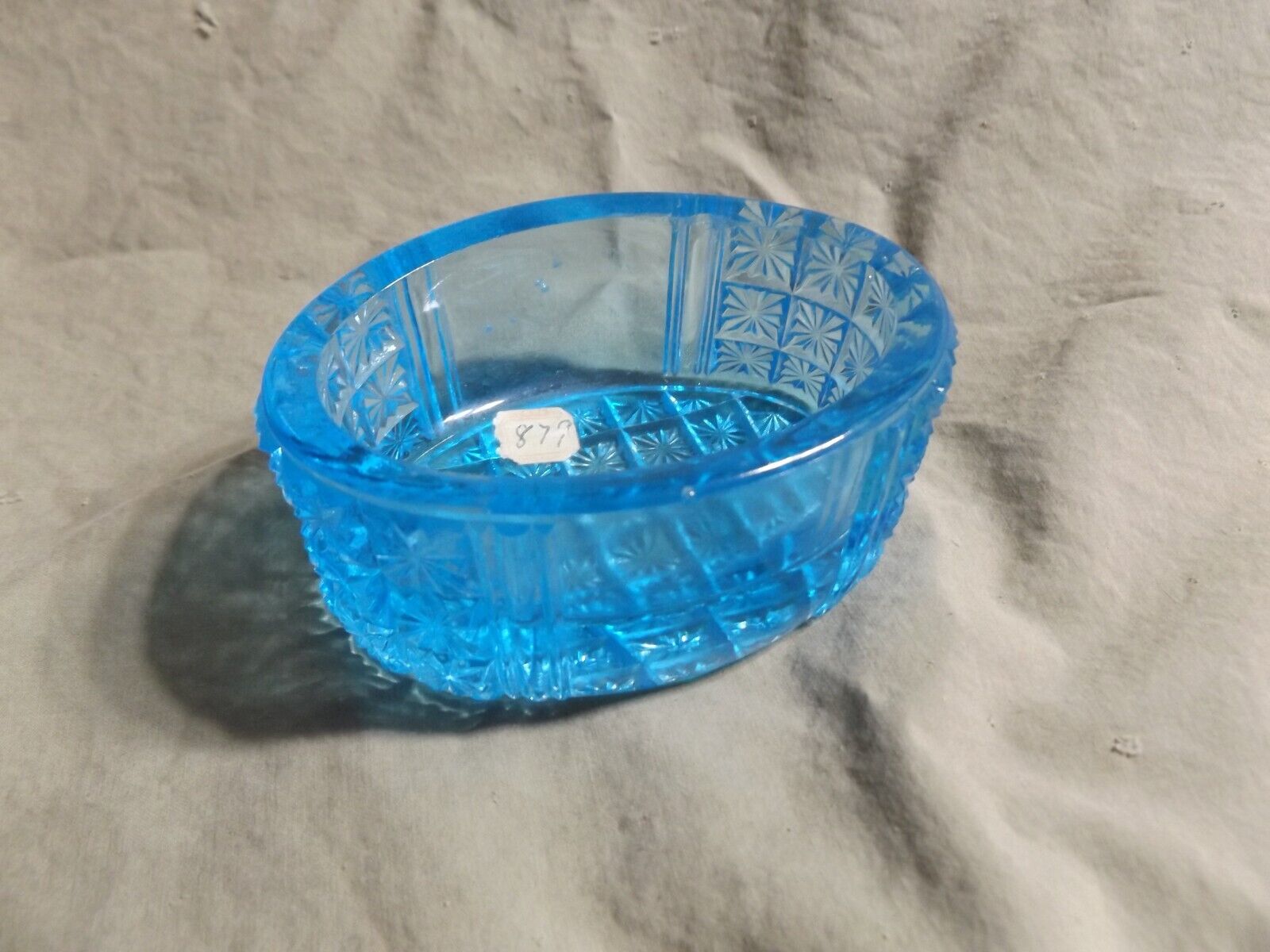 Antique Cerulean Aqua Blue Pressed Glass Master Salt w Bubbles 2.75x4x1.65\