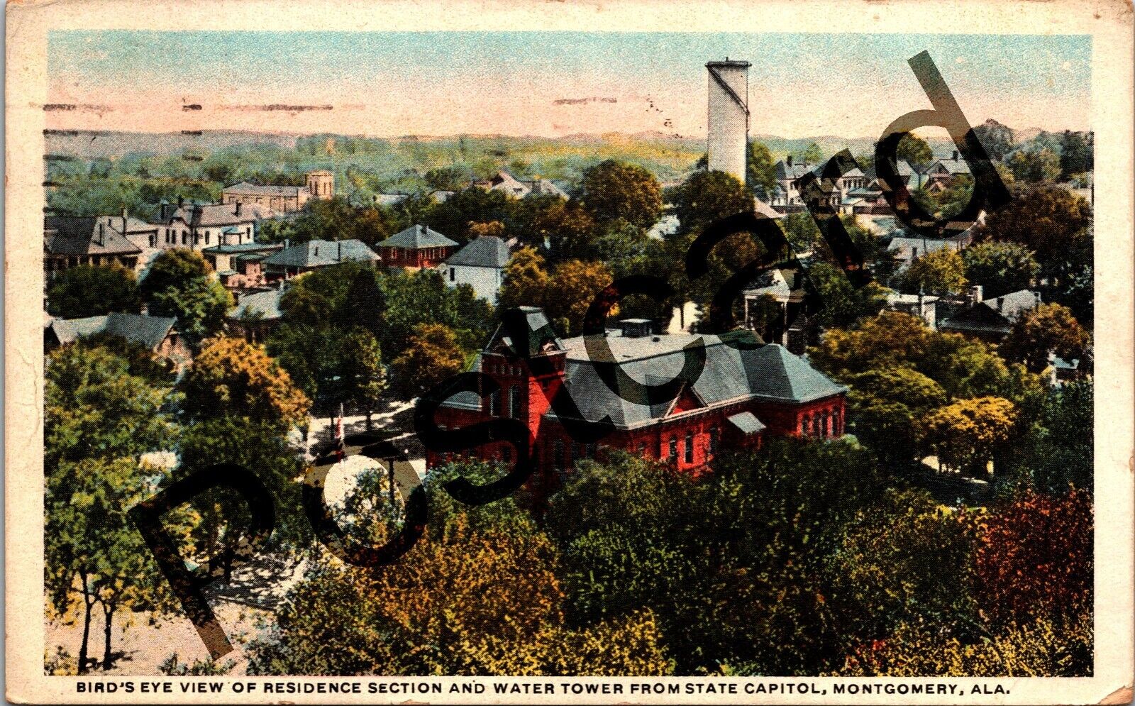 1924 Bird\'s Eye View Residence Section & Water Tower,  Montgomery postcard jj204