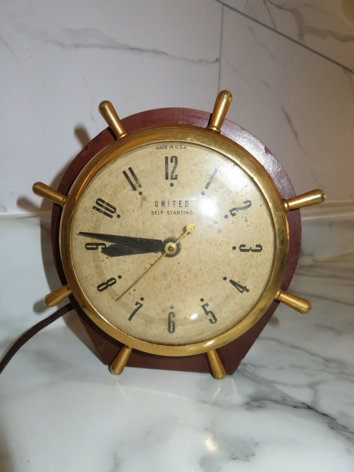 1940’s Ships Wheel Clock Self Starting Nautical Maritime Clock United Works
