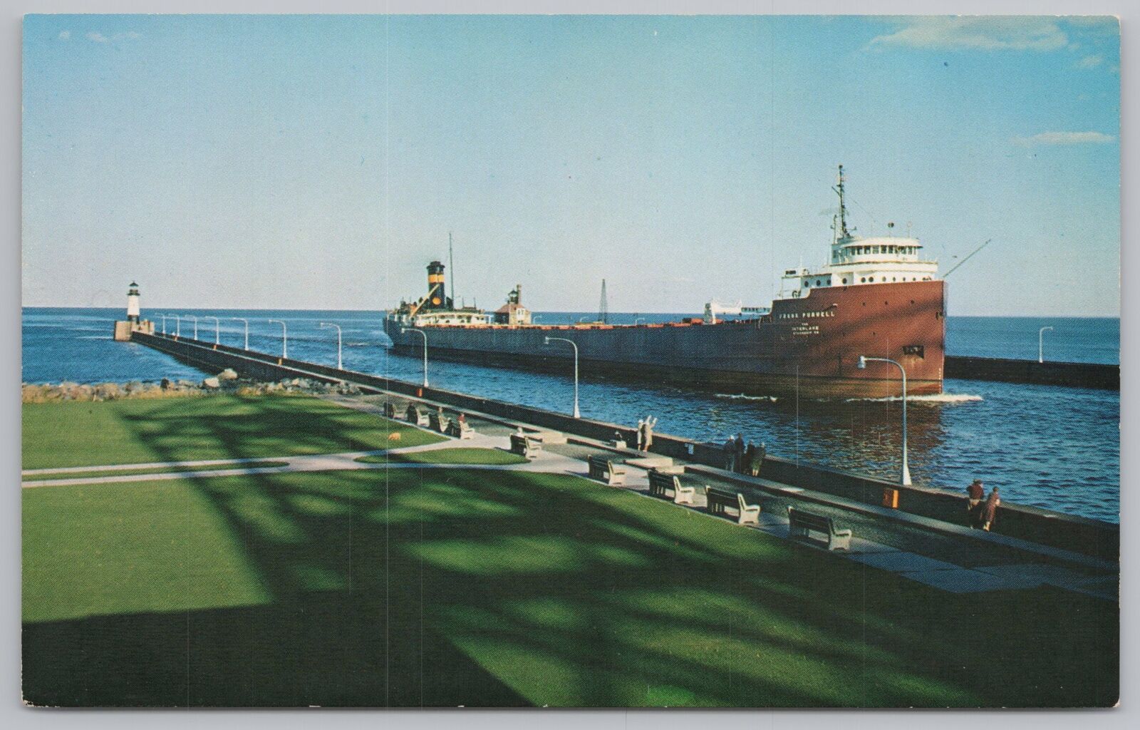 Giant Freighter Entering Canal Park Of Duluth-Superior Harbor Minnesota~Vtg PC