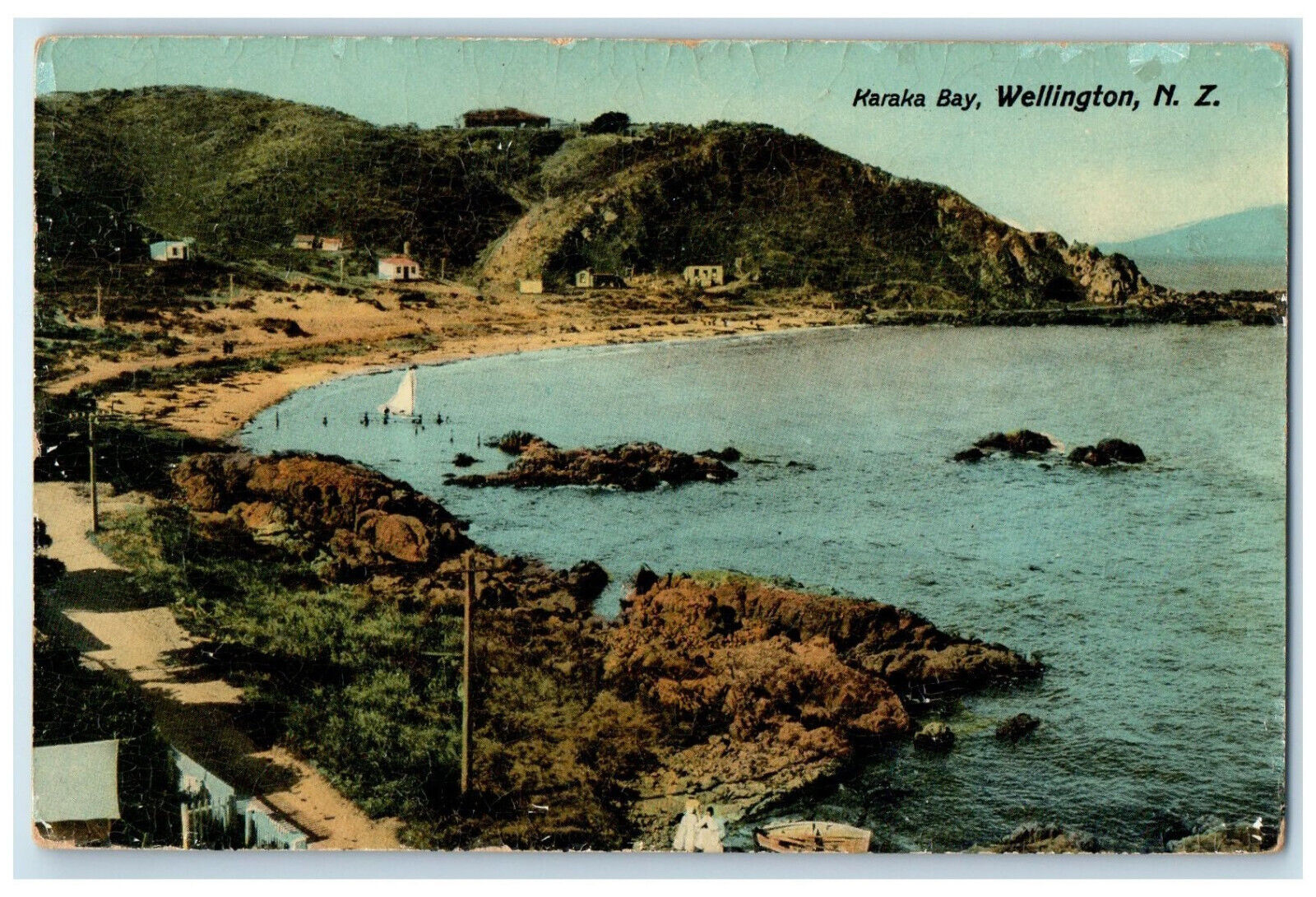 c1910 View of Karaka Bay Wellington New Zealand Unposted Antique Postcard