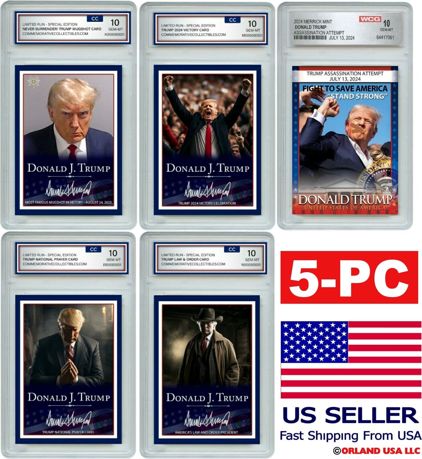 5 Donald Trump Mugshot Collector\'s Trading Card Holographic - Gem Mint 10 Rated