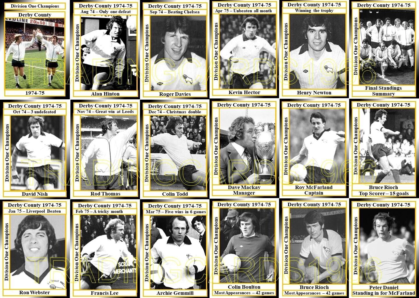 Derby County First Division Champions 1974-75 Football Trading Cards