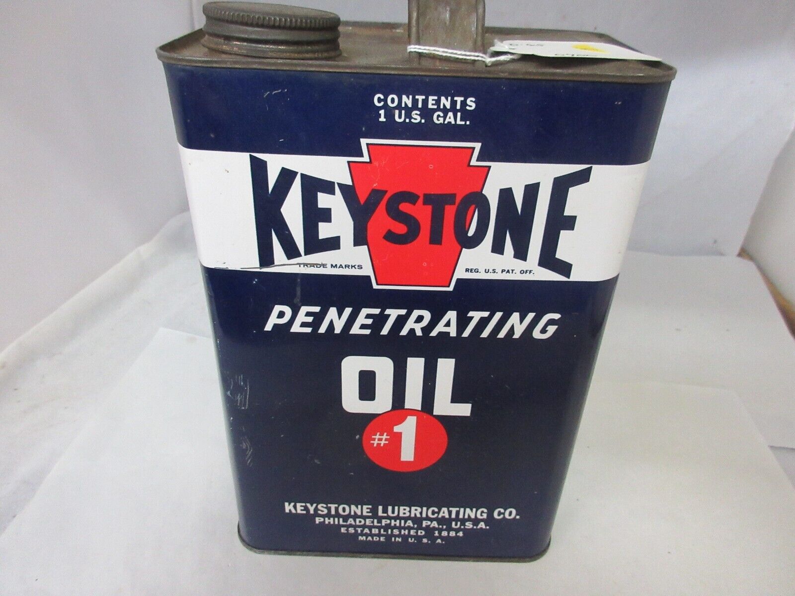 VINTAGE ADVERTISING keystone   1 GALLON OIL GARAGE   CAN  SHOP TIN   D-65