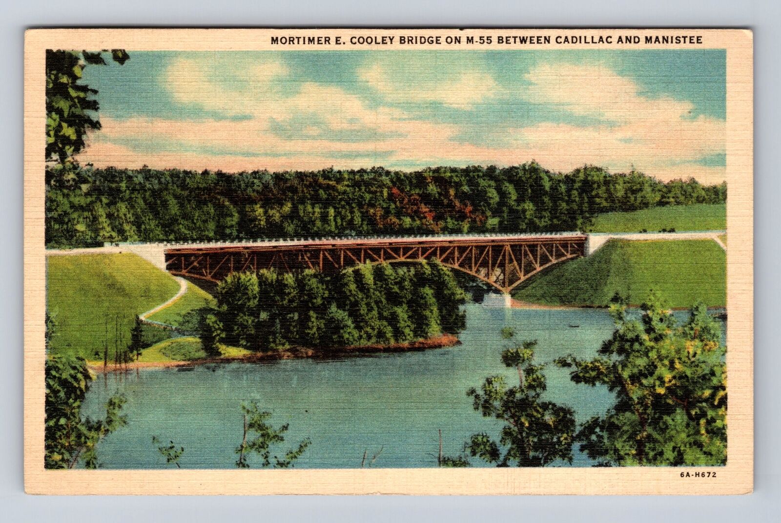 MI-Michigan, Mortimer E Cooley Bridge Cadillac Manistee, Vintage c1936 Postcard