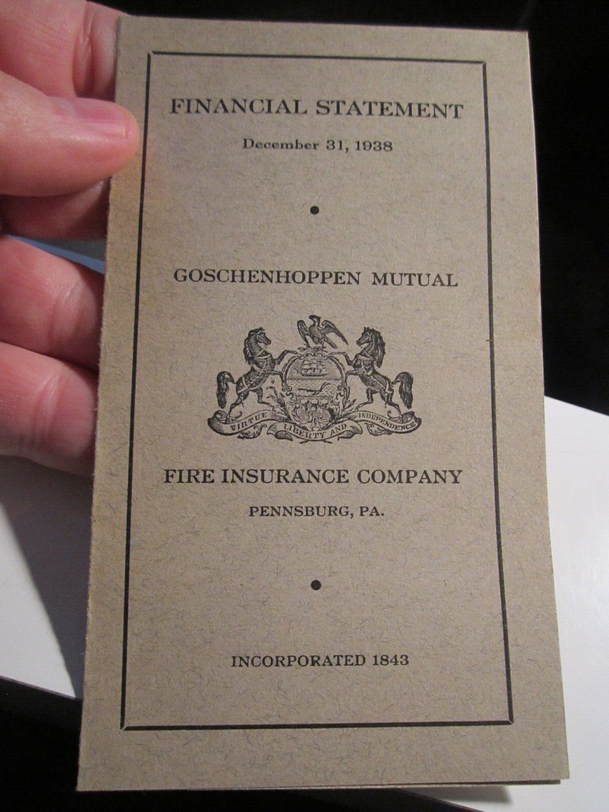1938 GOSCHENHOPPEN MUTURAL FIRE INSURANCE COMPANY FINANCIAL STATEMENT - BBA-45