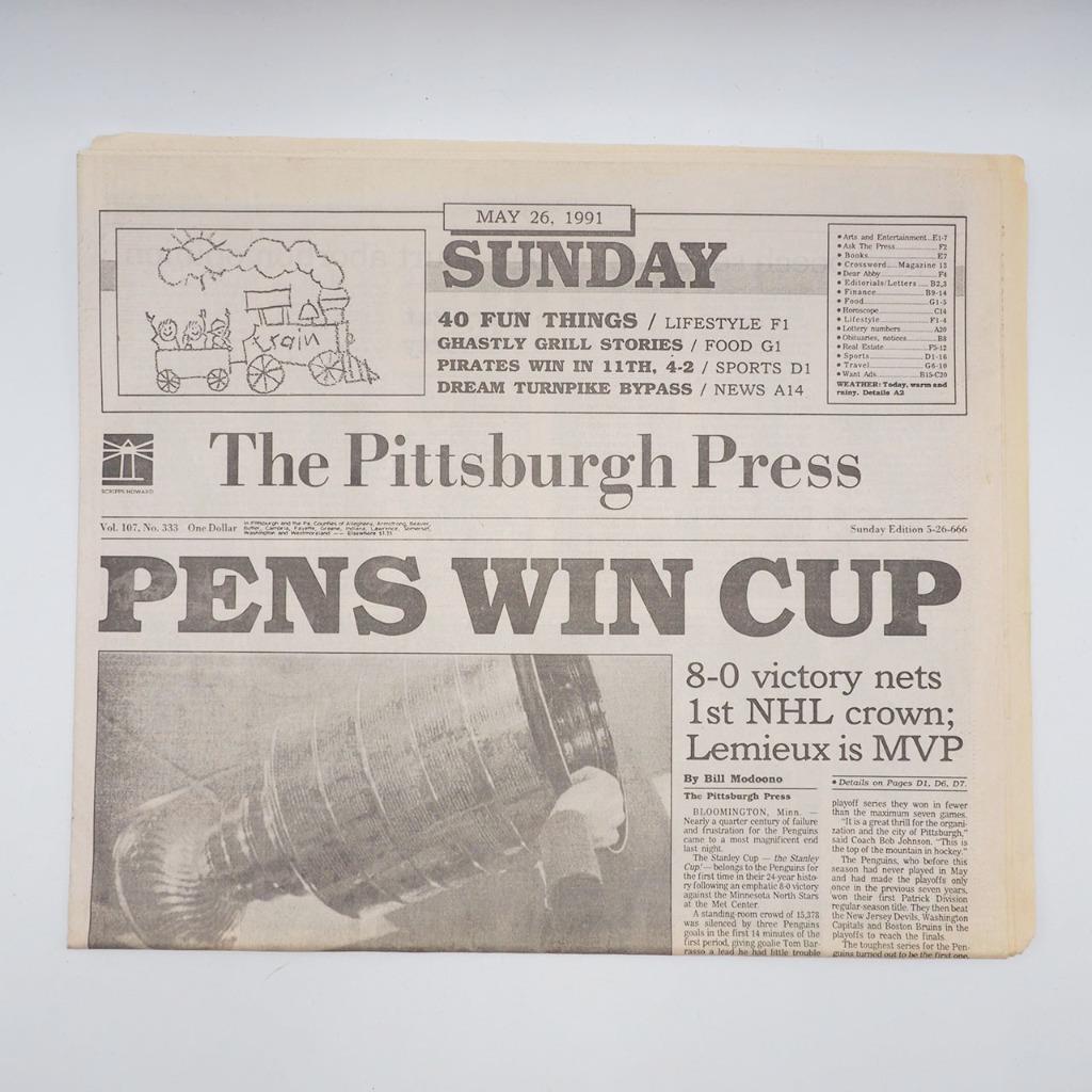 Newspaper Pittsburgh Press May 26 1991 Pittsburgh Penguins Mario Lemieux Champs