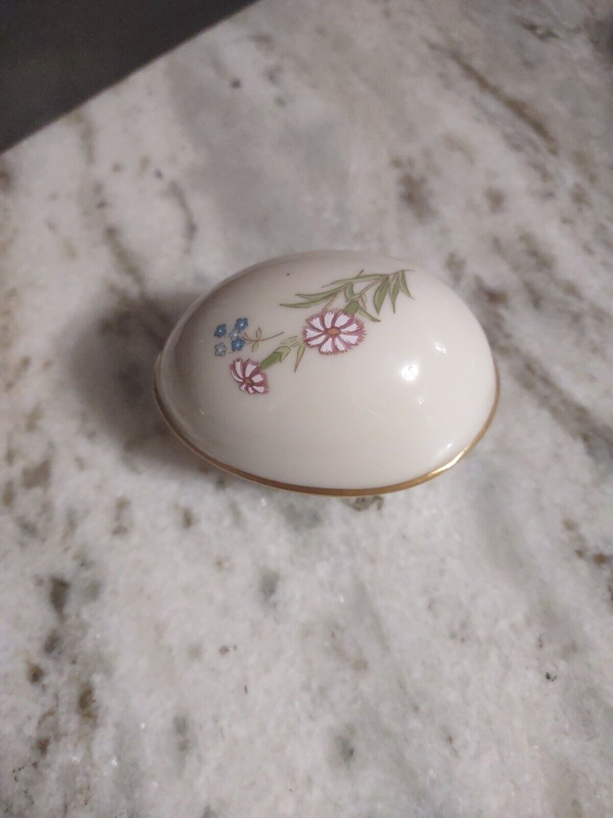 Rare LENOX EASTER EGG 2 PIECE TRINKET BOX WITH HAND PAINTED FLOWERS Vintage 