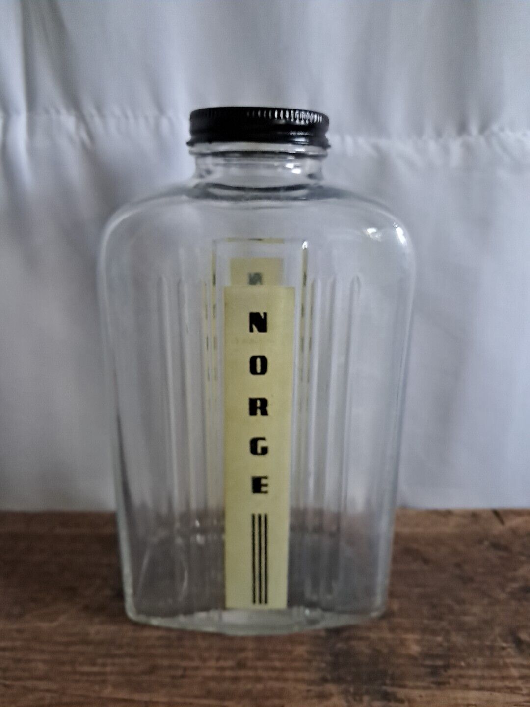 Rare 1930s Norge Art Deco Refrigerator Water Bottle glass ribbed 