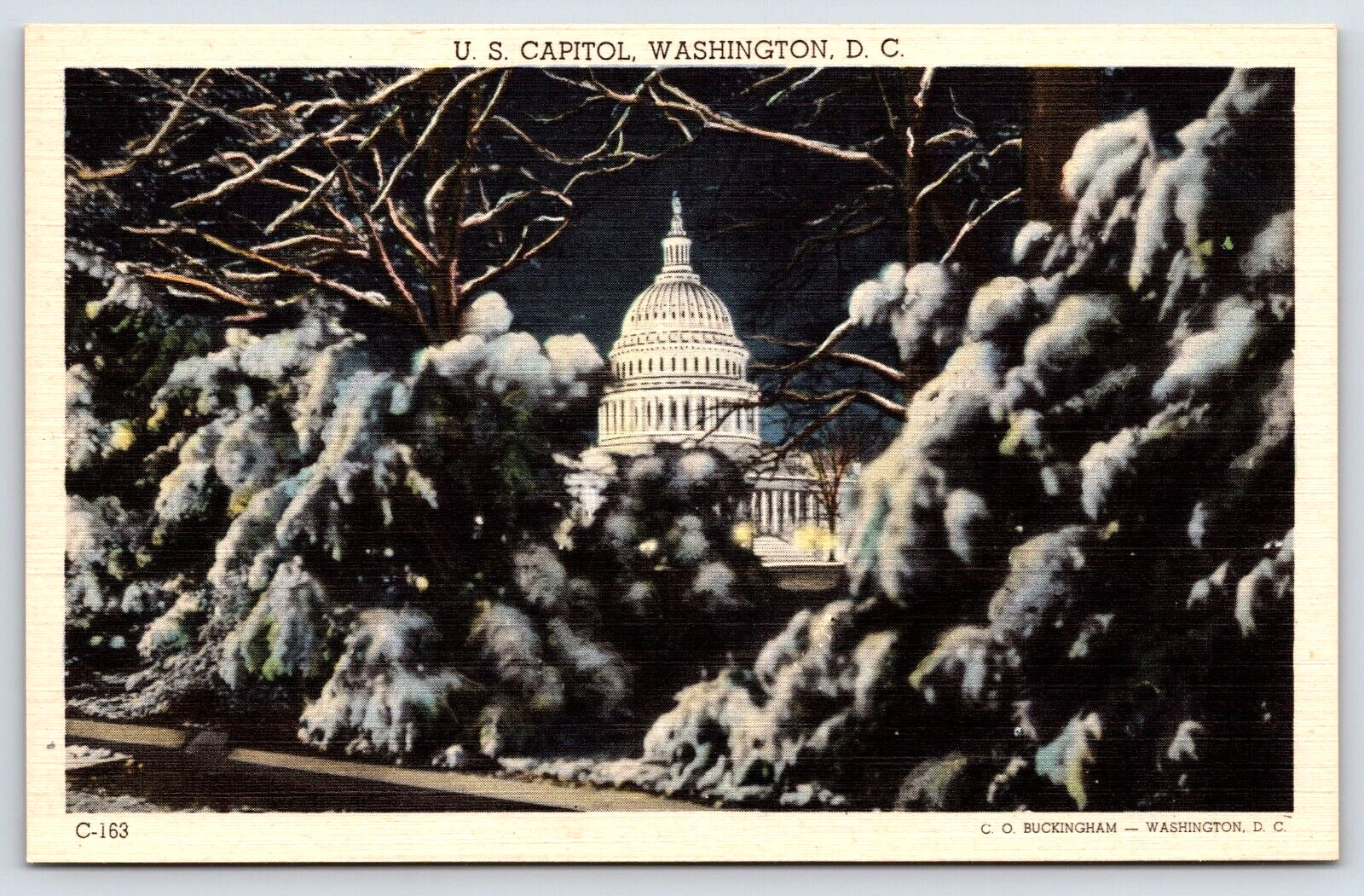 Original Old Vintage Postcard U.S. Capitol Winter Snow Washington, D.C. USA