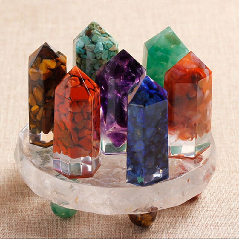 Natural Seven Chakras Crystal Hexagonal Column Crystal Point Mineral Ornament