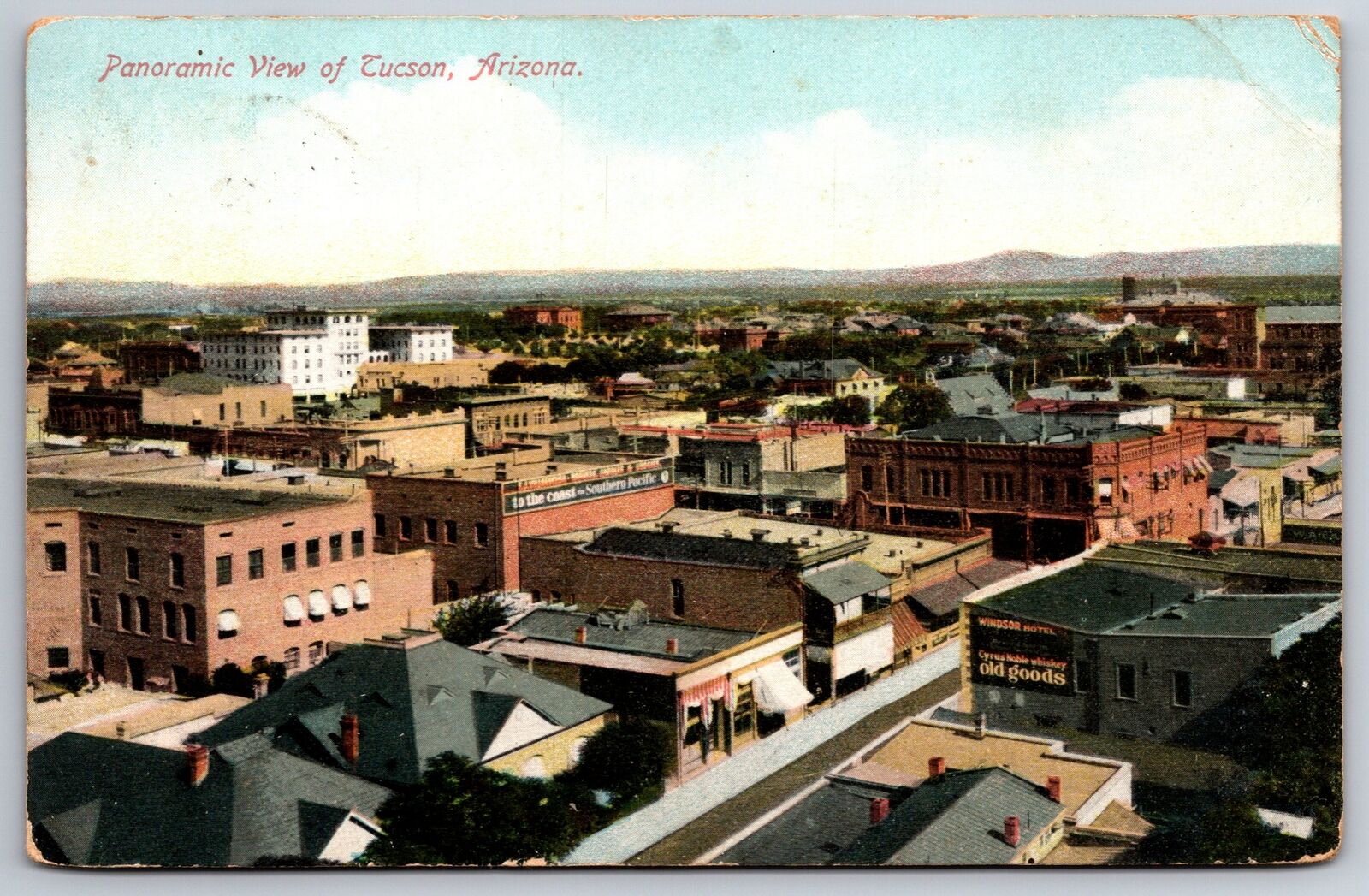 Tucson Arizona~Main Street Birdseye View~c1910 Postcard