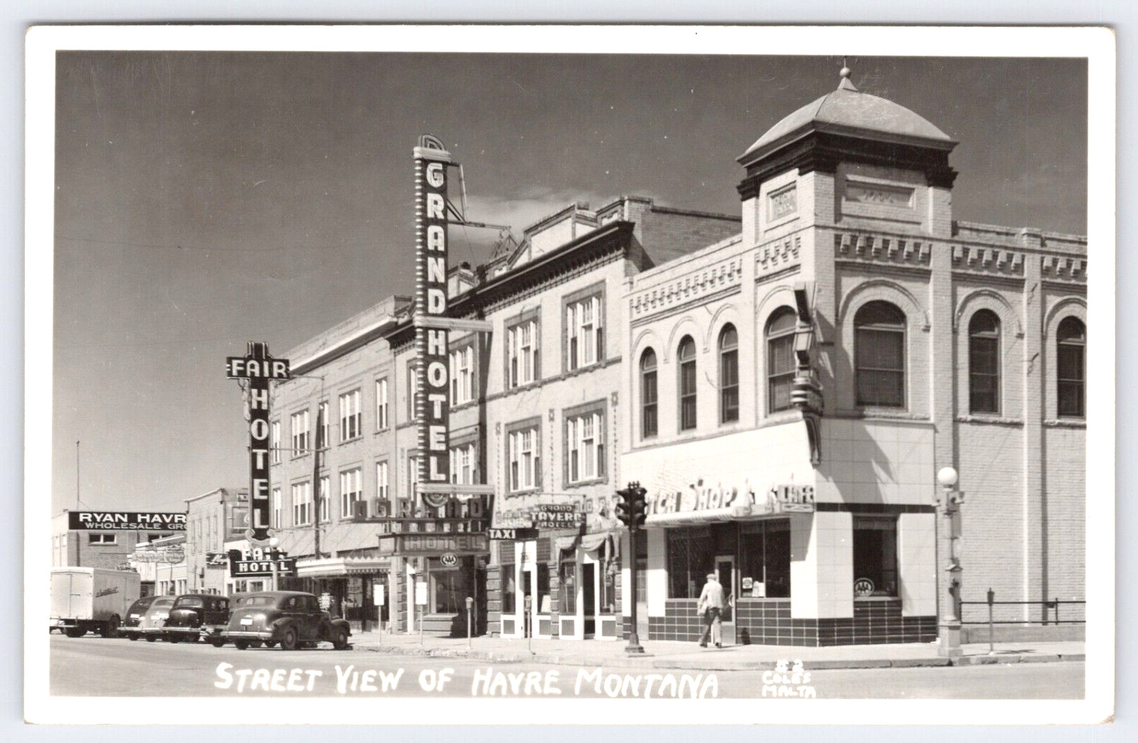 Postcard Havre MT Street View Grand And Fair Hotel Real Photo RPPC Posted 1949