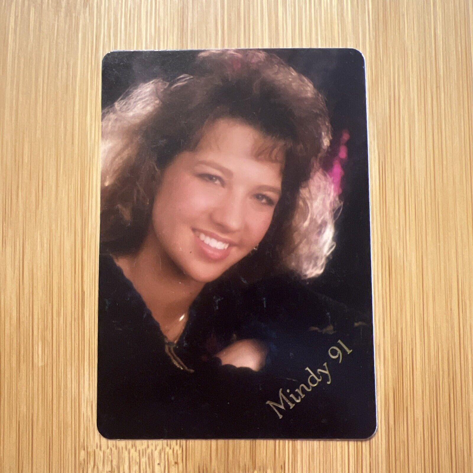Vintage 3 1/4” x 2 1/4” Young Woman Color Studio Portrait Photo 1991 Big Hair