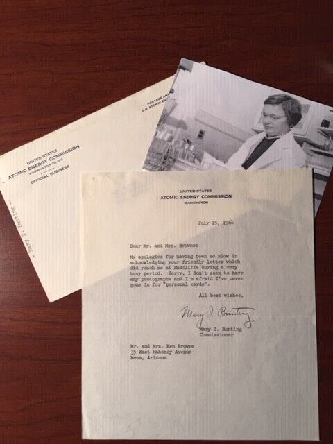 MARY BUNTING SIGNED LTR PRESIDENT RADCLIFFE, HARVARD, ATOMIC ENERGY COMMISSION