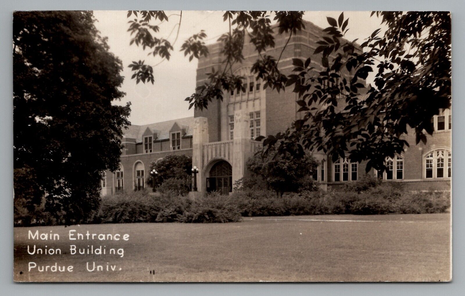RPPC Purdue University Union Main Entrance c1930-1950 West Lafayette IN Postcard