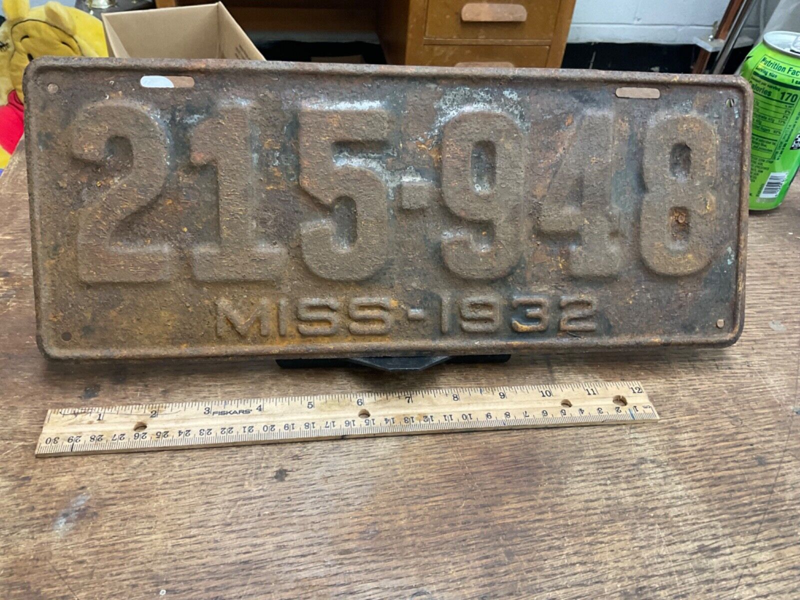 License Plate Vintage Mississippi Miss 1932 NOS Rough 215 948 Rustic