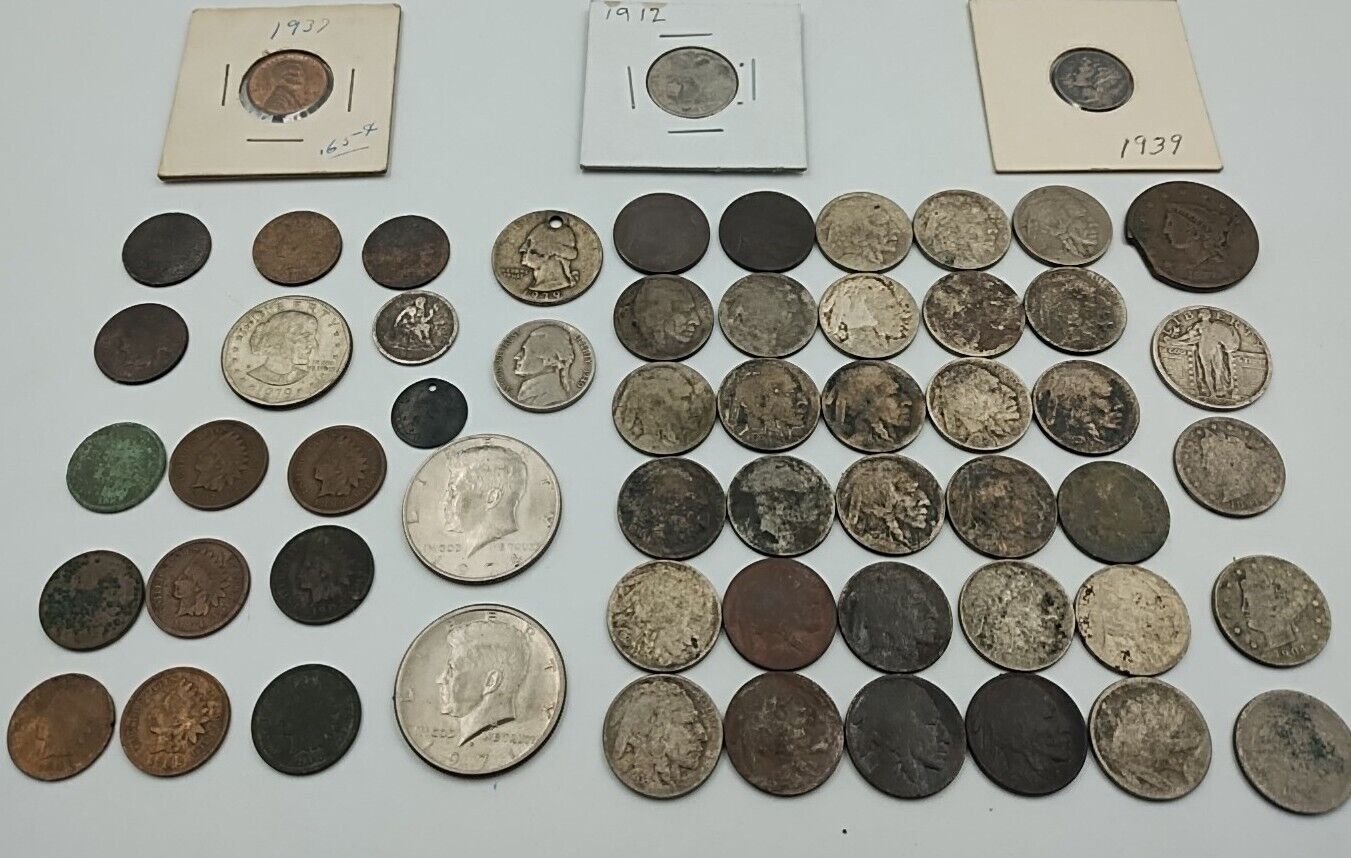 Vtg/Antique American Coin Bulk Junk Drawer Large Cent, Buffalo Nickel, And More