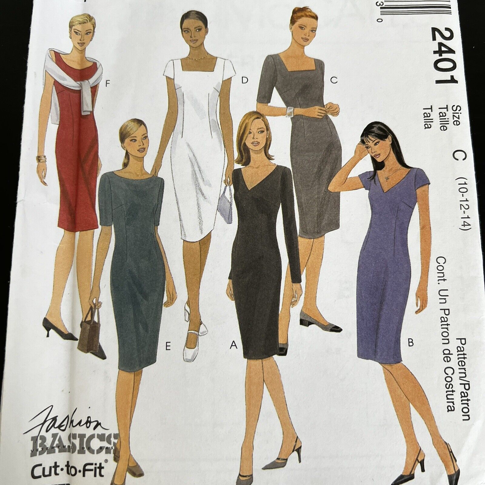 Vintage 1990s McCalls 2401 Semi Fitted Sheath Dress Sewing Pattern 10-14 UNCUT