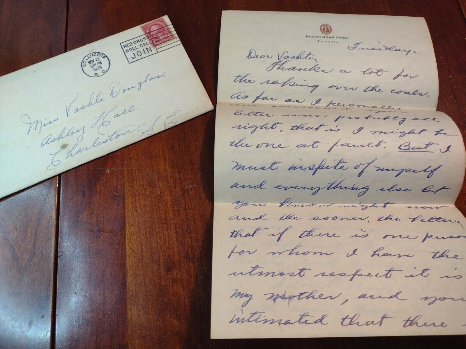 Vtg 1928 Love Letter Argument Murder trial University South Carolina Stationery