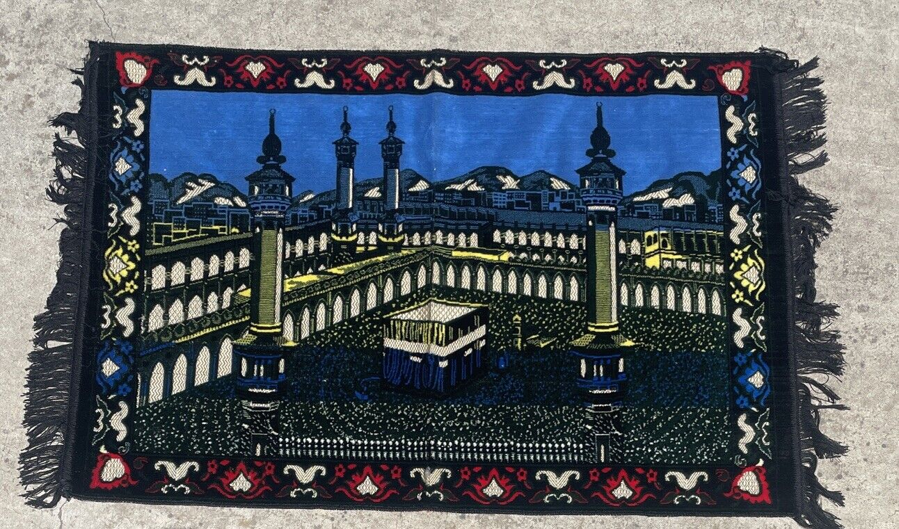 Vintage Islamic Kaaba Mecca Wall Tapestry 45X31 Bacco Imports Jabaseh Prayer Rug