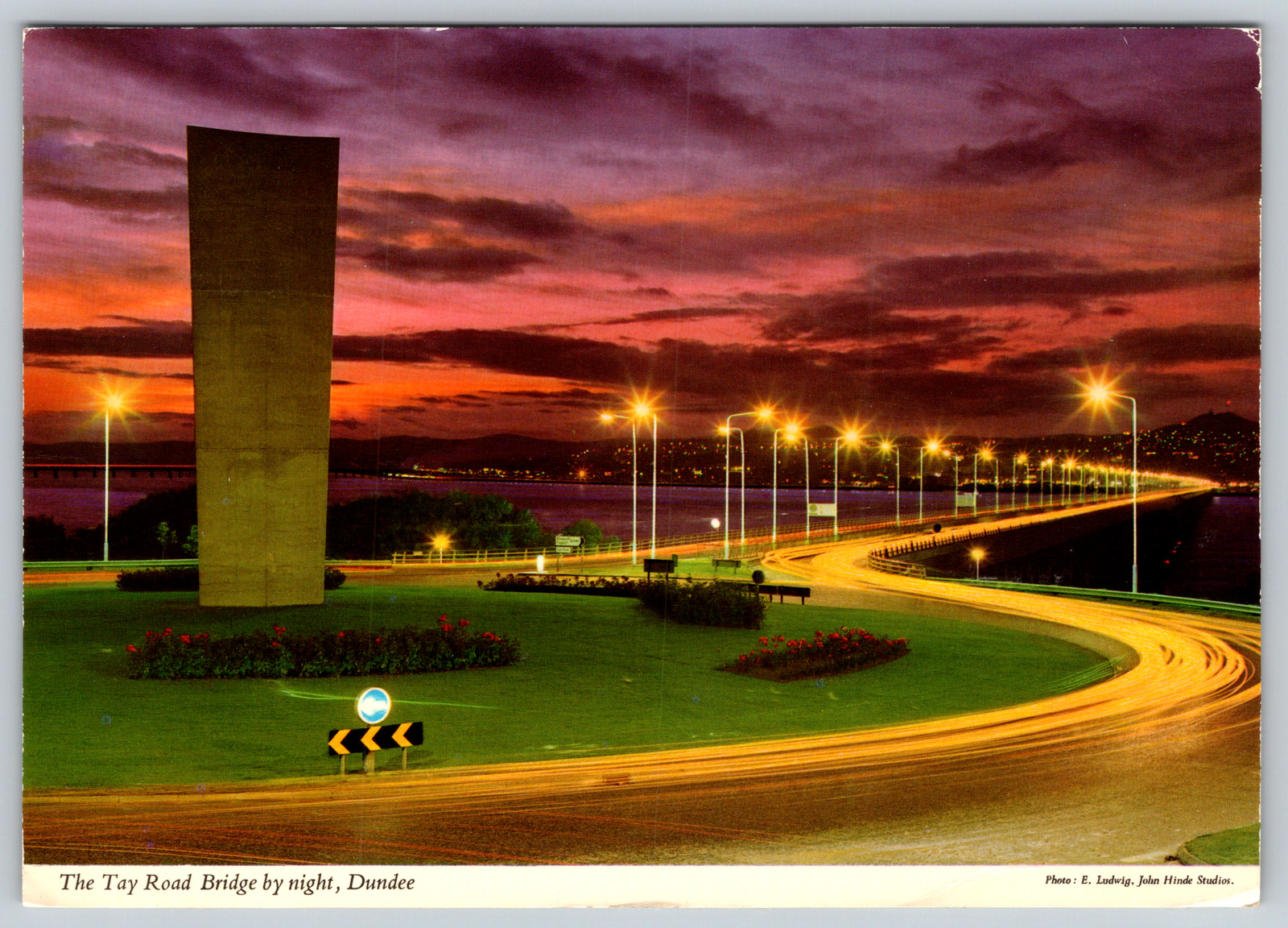 c1970s Tay Road Bridge Night View Dundee Vintage Postcard