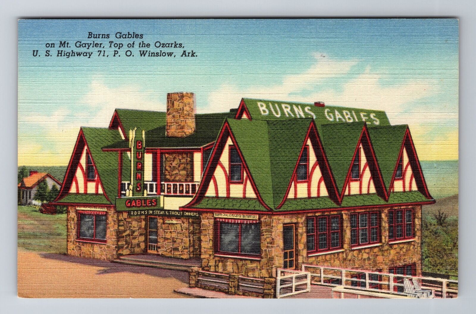 Winslow AR-Arkansas, Burns Gables On Mount Gayler, Antique, Vintage Postcard