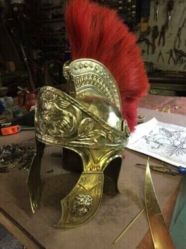 Authentic Replica 18 Guage Brass Captain Medieval Cavalry Roman Helmet