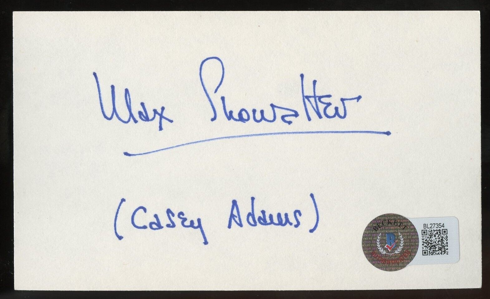 Max Showalter d2000 signed autograph 3x5 card Actor Casey Adams BAS Stickered