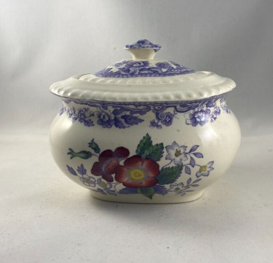 Vintage Copeland SPODE Mayflower Sugar Bowl w/ Lid Lavender Flowers
