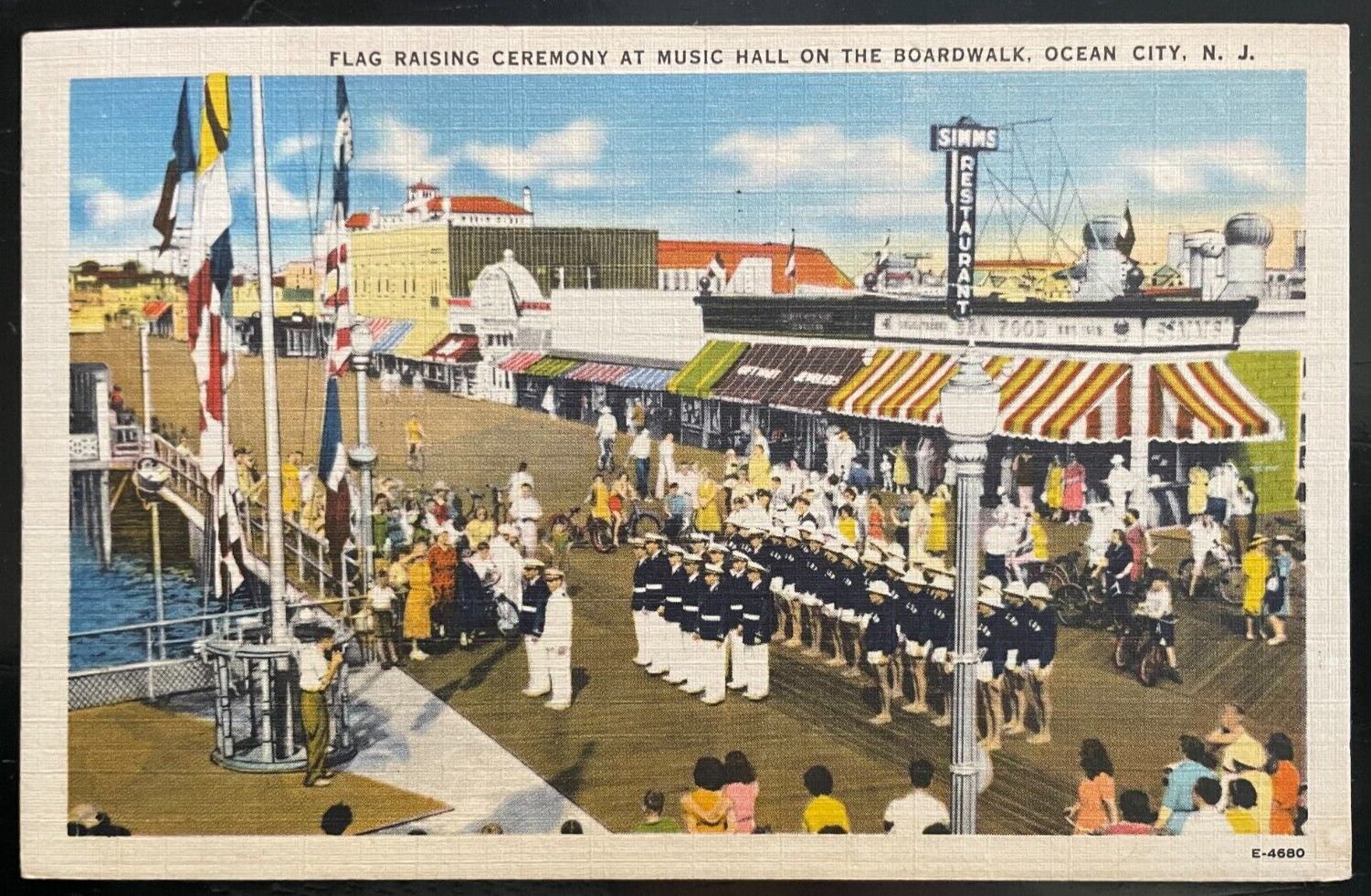 Vintage Postcard 1946 Flag Raising Ceremony, Boardwalk, Ocean City New Jersey NJ