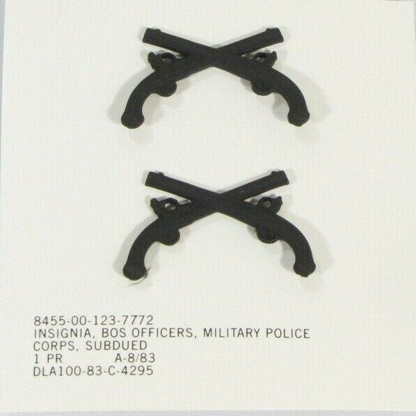 Pair US Army New Military Police MP Officer Subdued Crossed Pistols Insignia 6A2