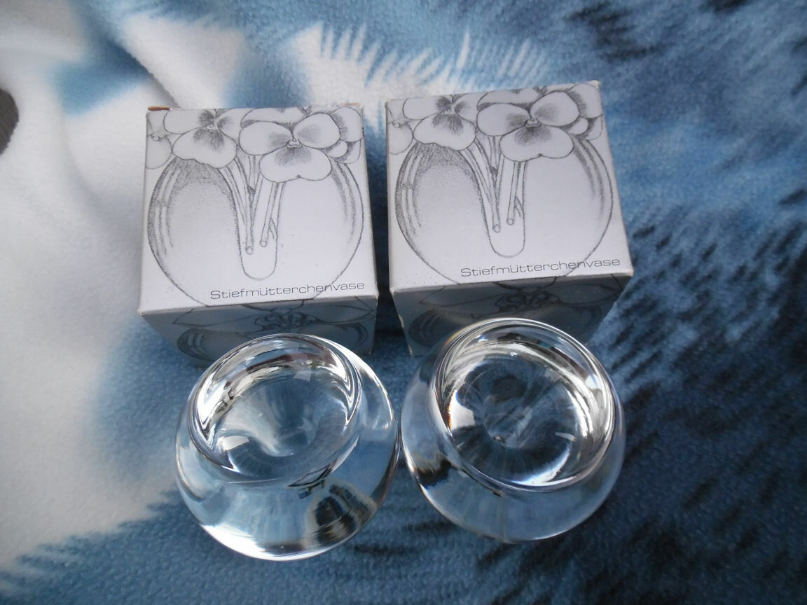 VINTAGE GERMAN GLASS CANDLE HOLDERS IN ORIGINAL BOX,  LOT OF TWO BEAUTIFUL DECOR