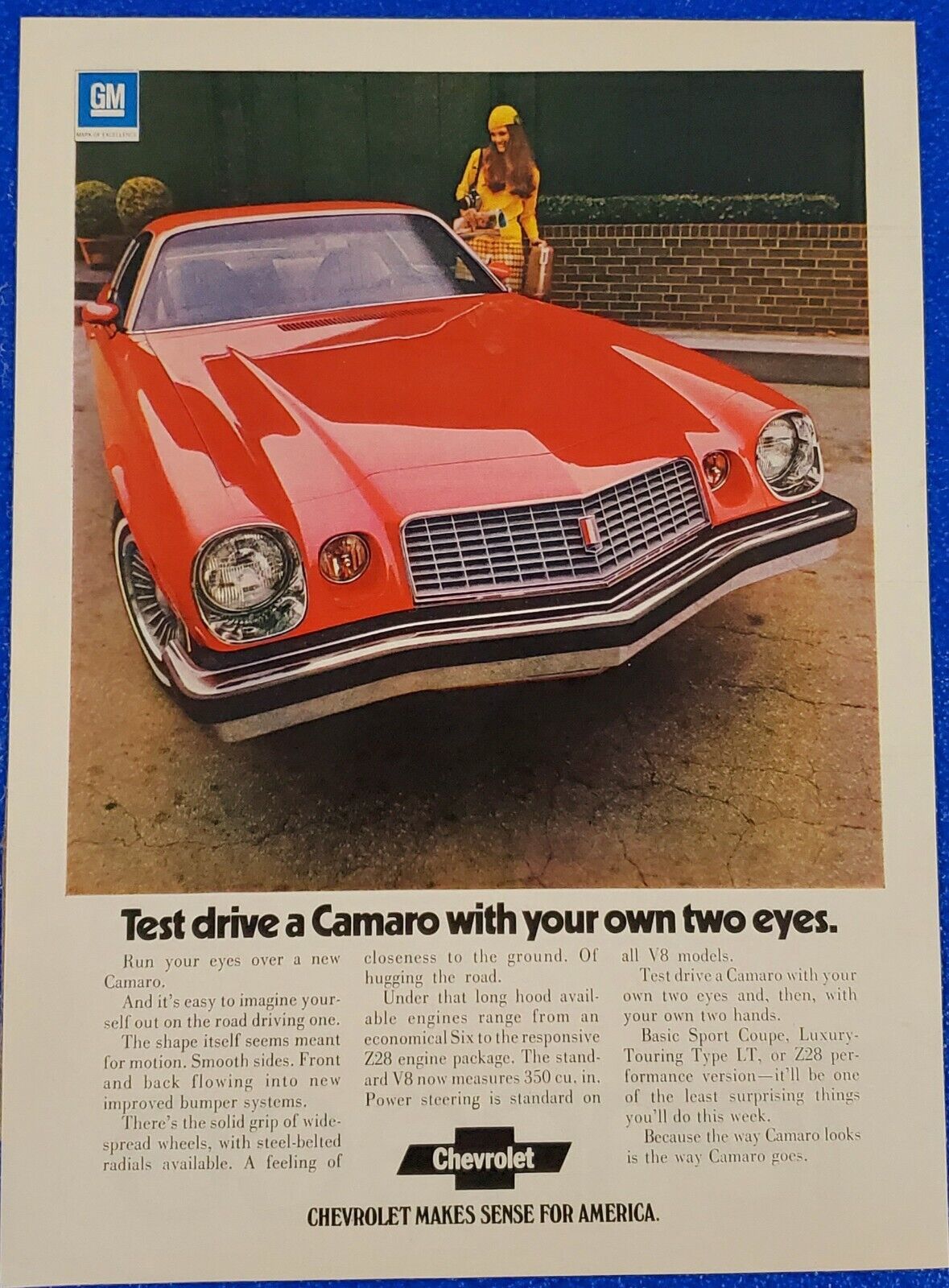 1974 CHEVROLET CAMARO ORIGINAL PRINT AD 70s MUSCLE CAR CHEVY GEN 2 