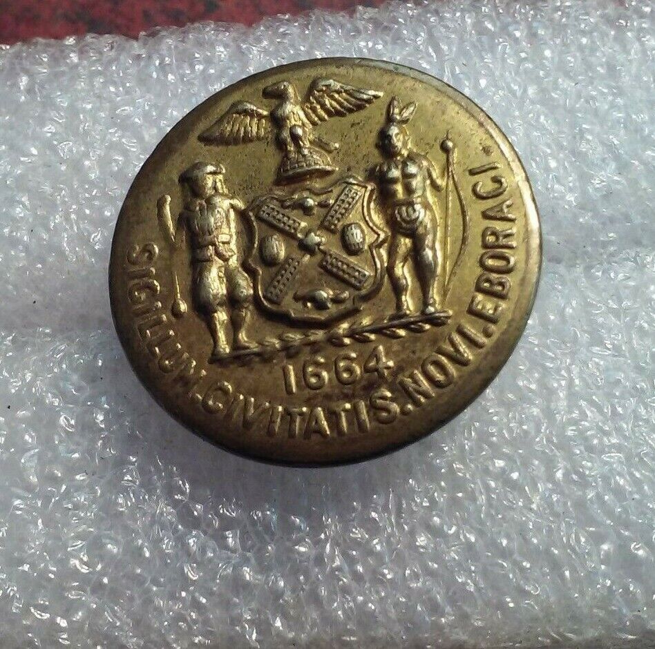 Scarce Vintage Brass Uniform Button Great Seal City Of New York by Waterbury Co.