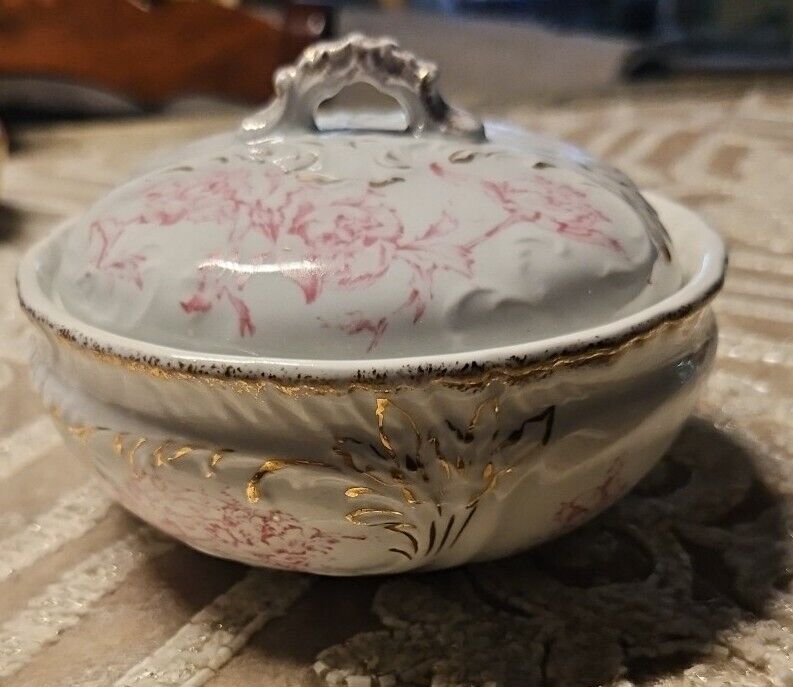 ANTIQUE W H GRINDLEY SEMI-PORCELAIN COVERED VANITY SOAP DISH ♡ MADE IN ENGLAND 