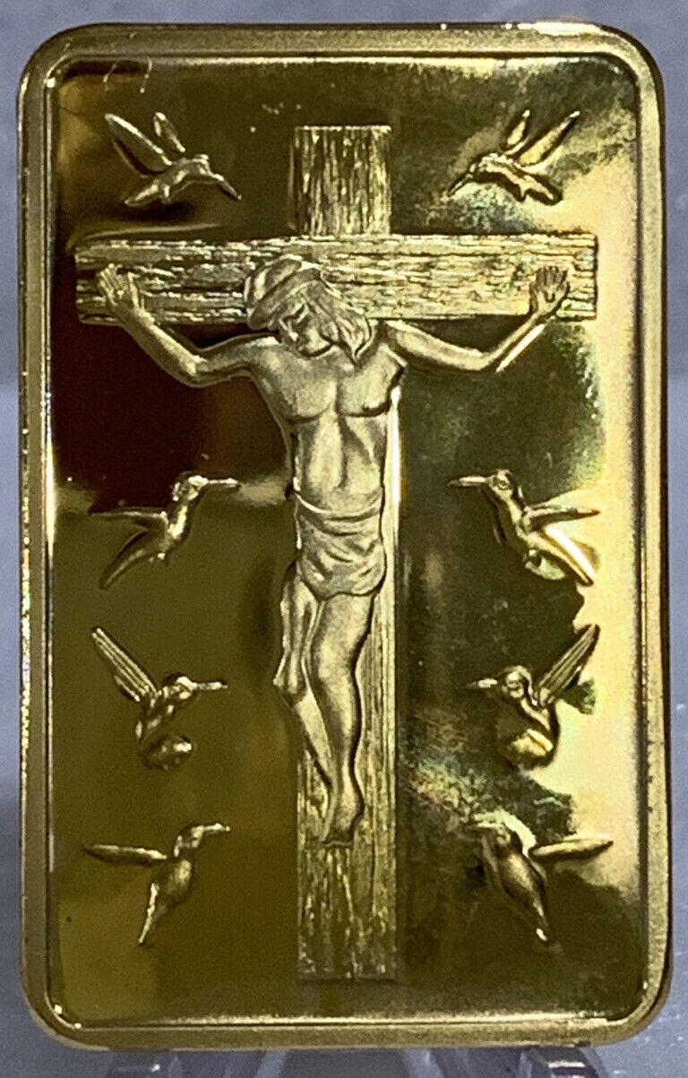 * 25 Pieces Of JesusChrist Crucified & Last Supper Gold Metal Bar In Capsule