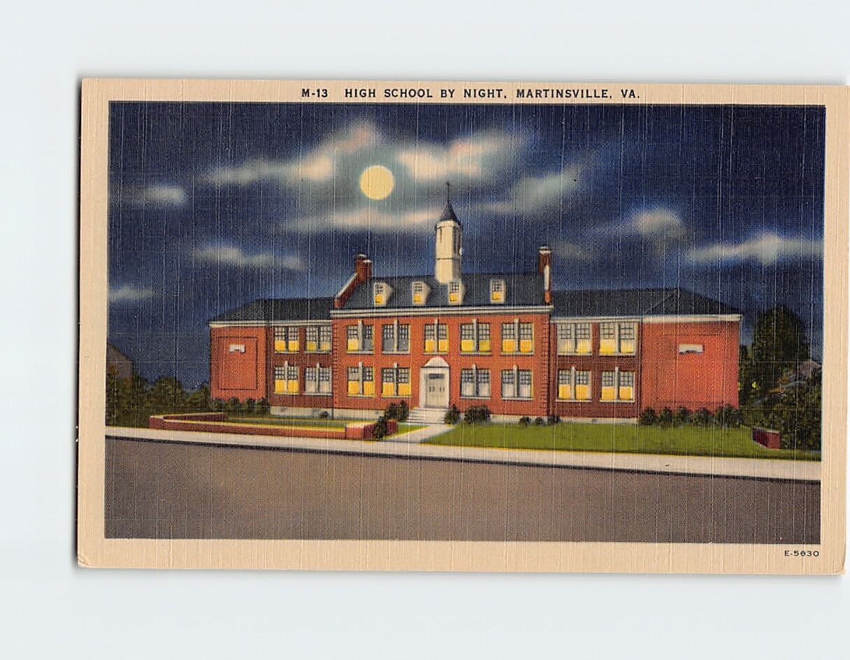 Postcard High School By Night, Martinsville, Virginia